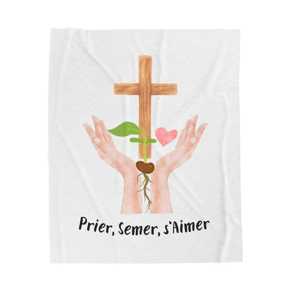 Couverture Plaid Douce Chrétienne — "Prier, Semer, S'Aimer"