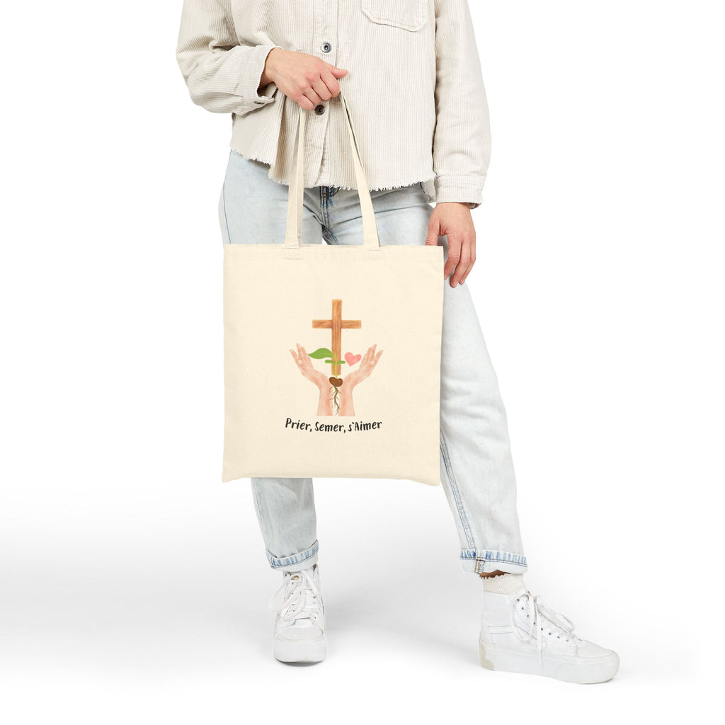 Tote Bag Chrétien en coton —Sac "Prier, Semer, S'Aimer"