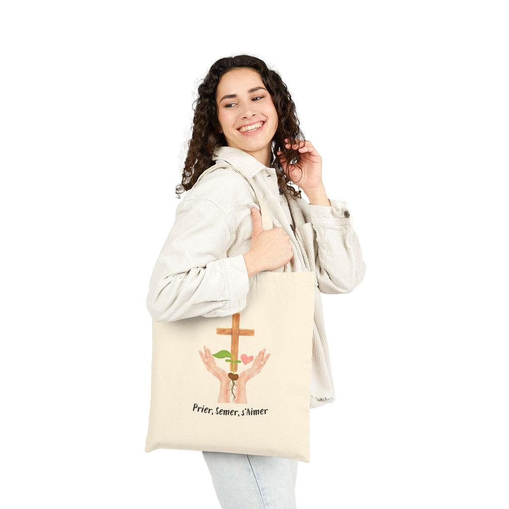 Tote Bag Chrétien en coton —Sac "Prier, Semer, S'Aimer"