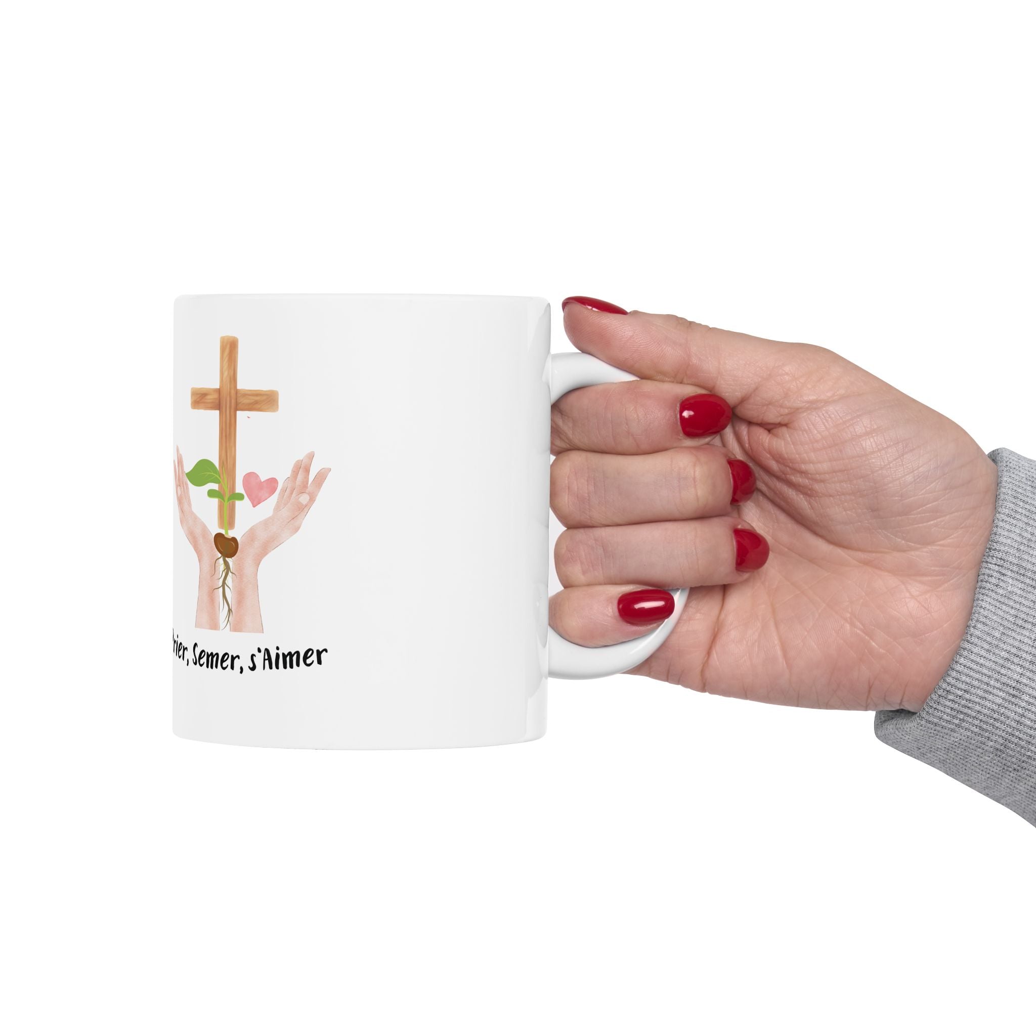 Mug Chrétien en Céramique —  Cadeau "Prier, Semer, S'Aimer"